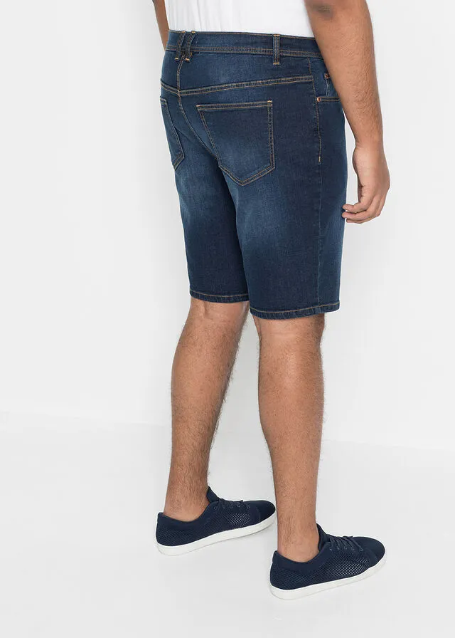 Bermudas vaqueras elásticas con corte normal (2 unidades) Azul medio vaquero + azul vaquero oscuro